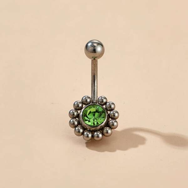 

Rhinestone Engraved Belly Ring, Green