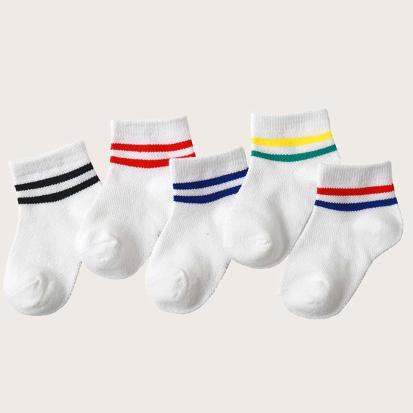 

5pairs Toddler Kids Striped Socks, Beige