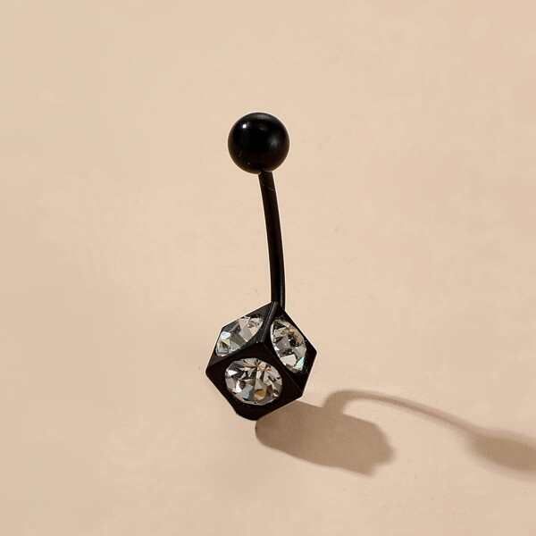 

Rhinestone Engraved Square Belly Ring, Black