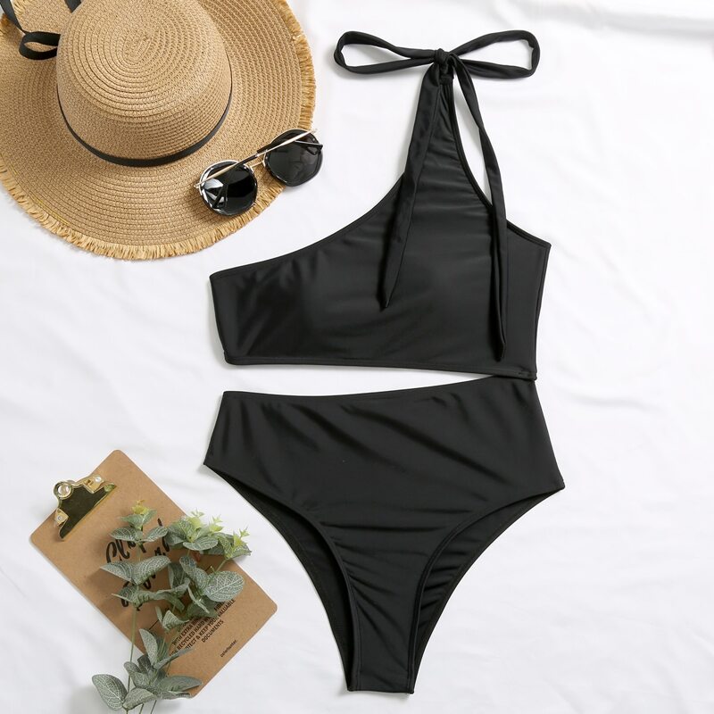 

Cut-out One Shoulder One Piece Swimsuit, Black
