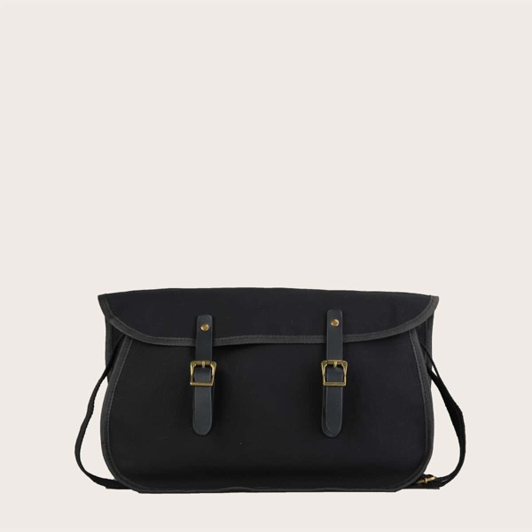 

Men Buckle Decor Flap Crossbody Bag, Black