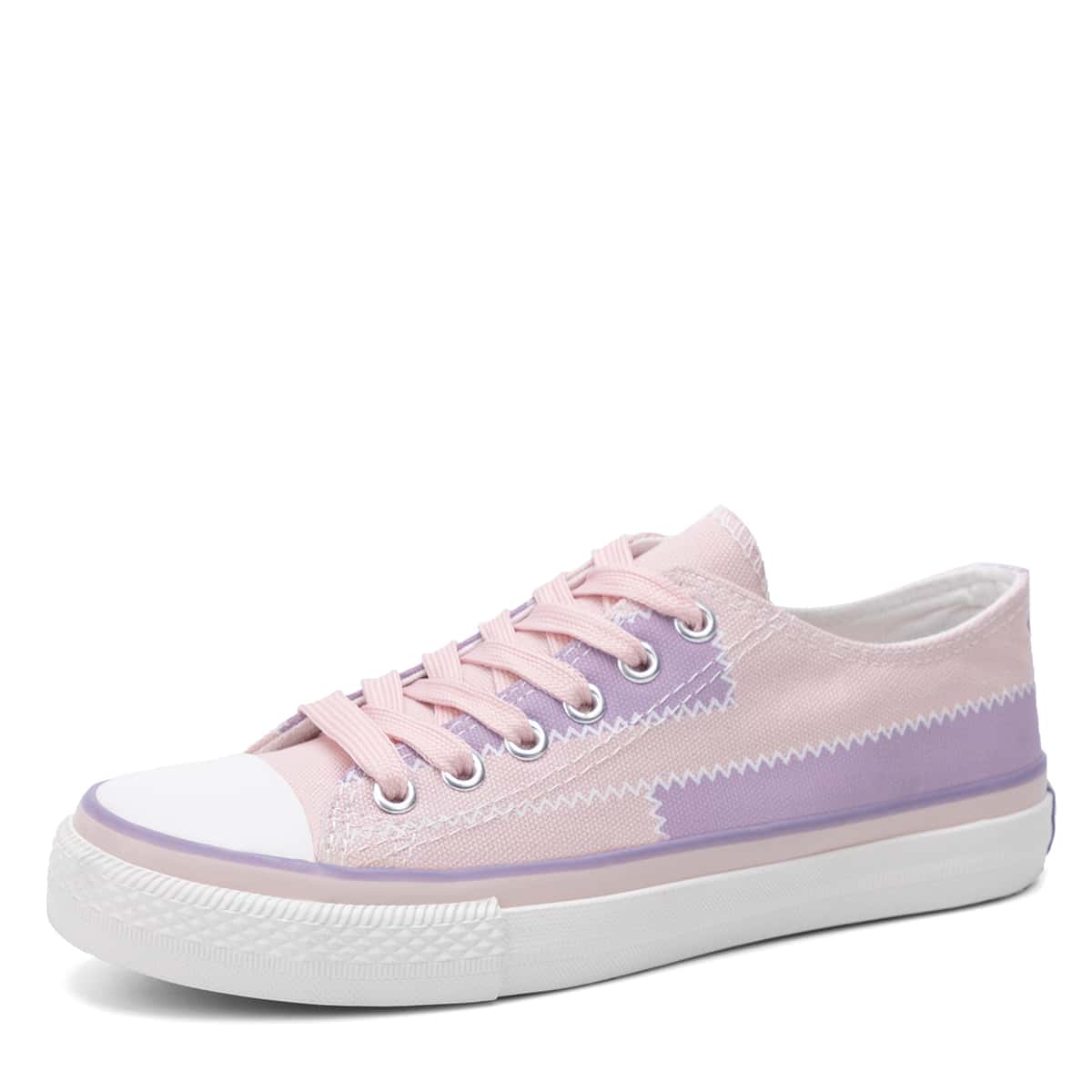 

Colorblock Lace-up Front Canvas Shoes, Pink