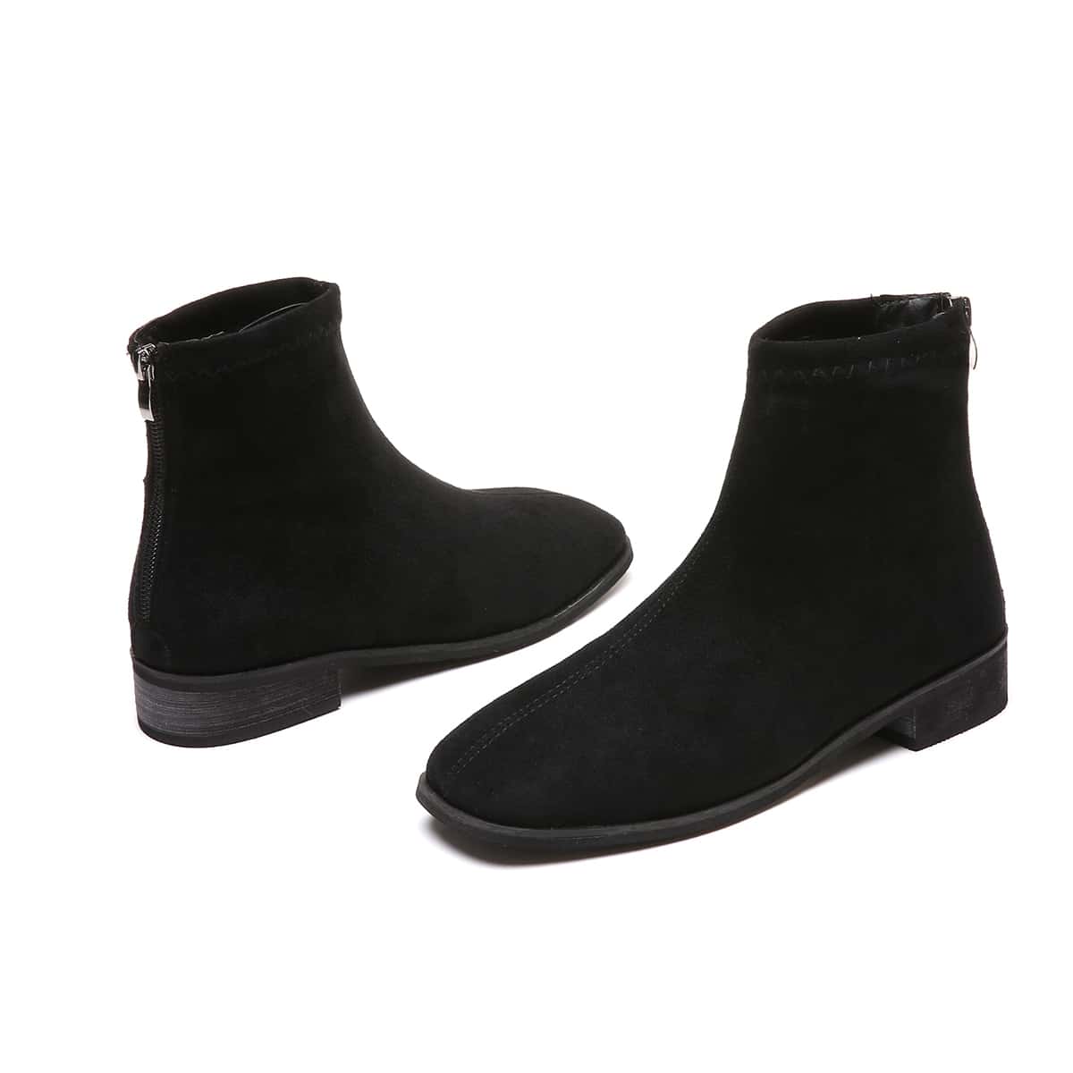 

Square Toe Ankle Boots, Black