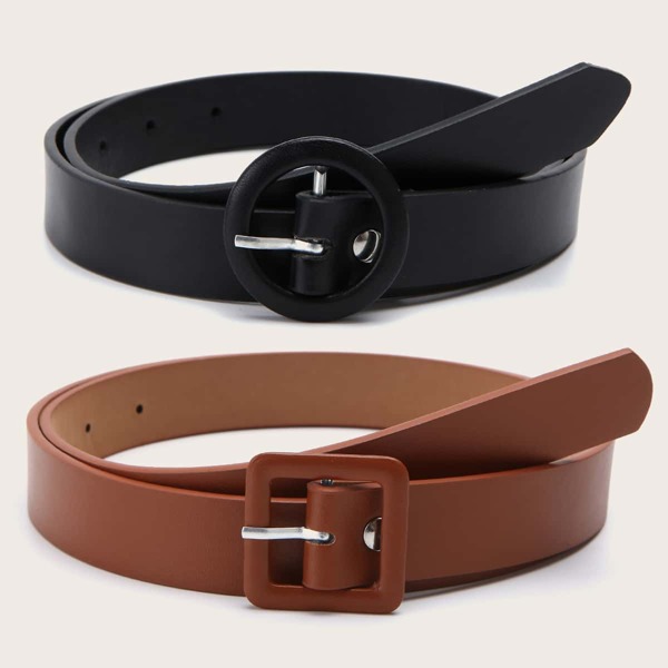 

2pcs Square & Round Buckle Belt, Multicolor