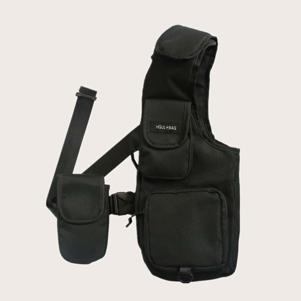 

Men Pocket Front Chest Bag, Black