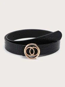 Cinturón Con Hebilla De Cocodrilo Estampada - Negro - Ver 1