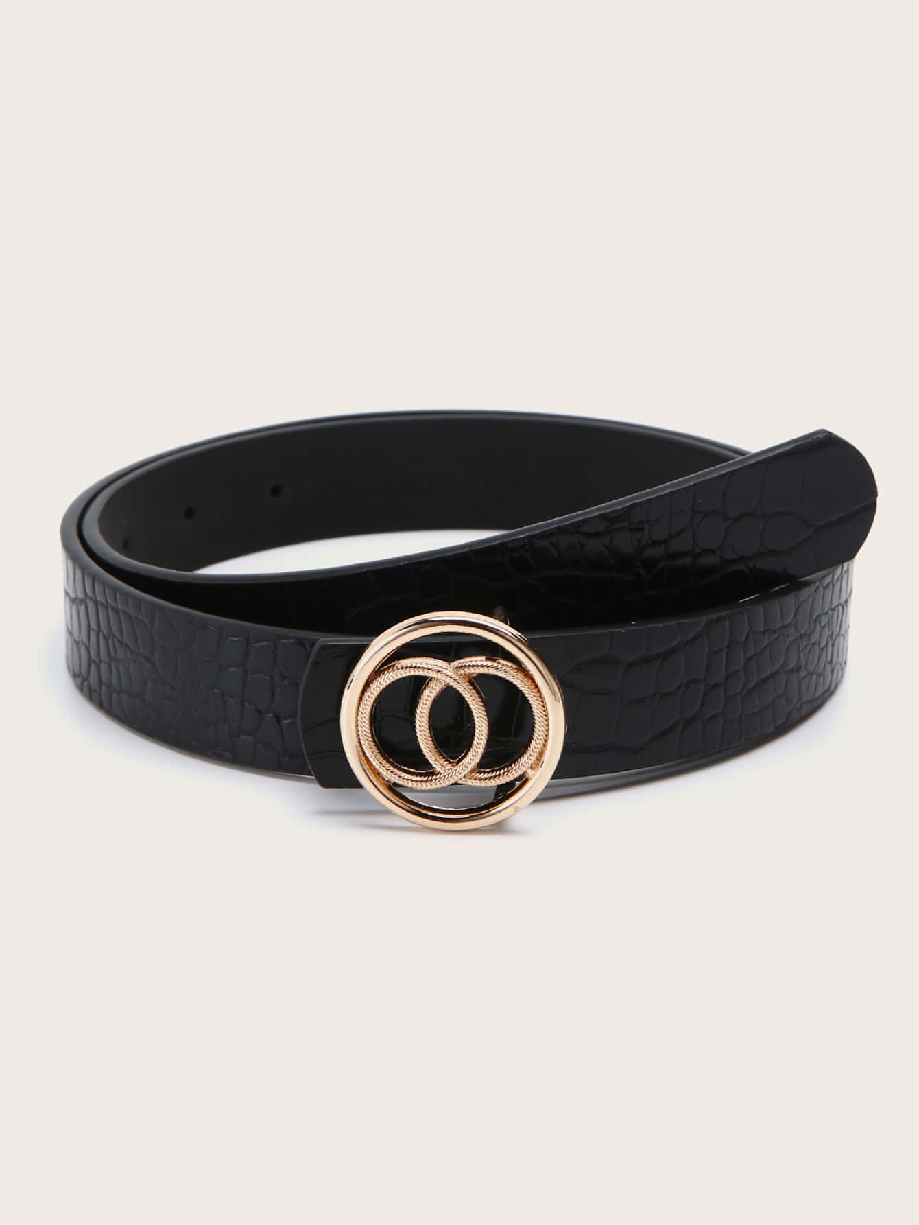 Cinturón Con Hebilla De Cocodrilo Estampada - Negro - Ver 1