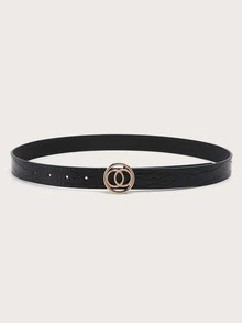Cinturón Con Hebilla De Cocodrilo Estampada - Negro - Ver 2