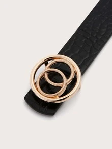 Cinturón Con Hebilla De Cocodrilo Estampada - Negro - Ver 3
