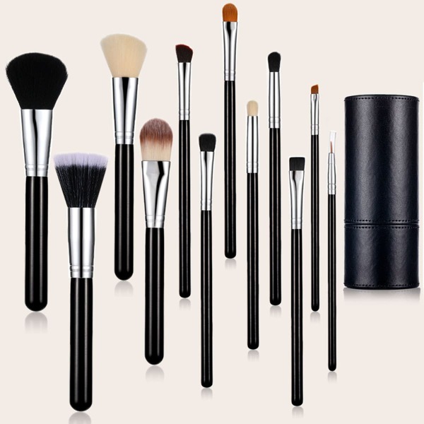 

12pcs Soft Makeup Brush With 1pc Brush Case, Black