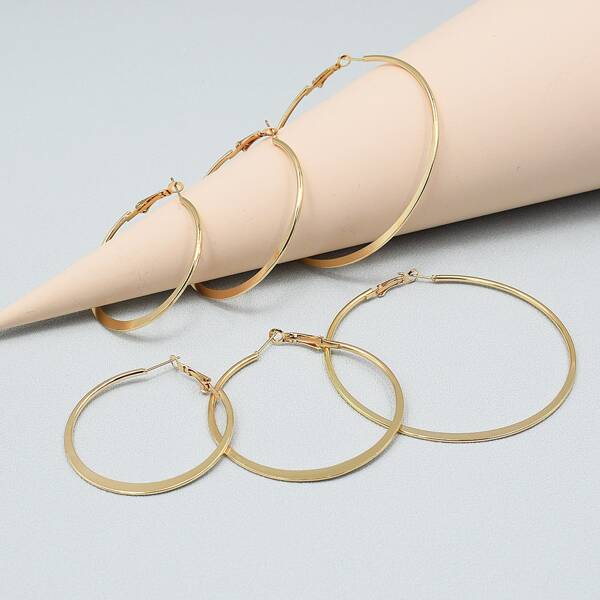 

3pairs Round Hoop Earrings, Gold