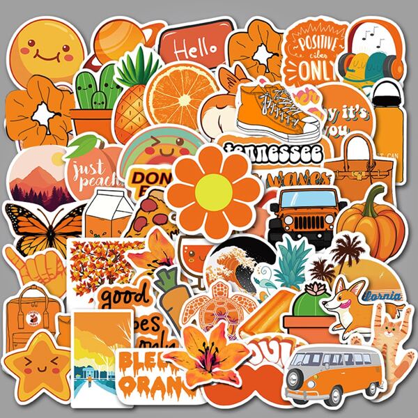 

49pcs Cartoon Graphic Sticker, Orange