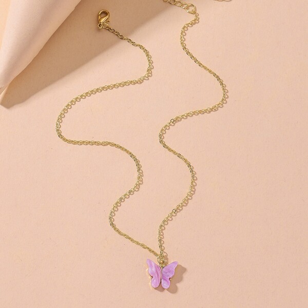 

Butterfly Charm Necklace, Purple