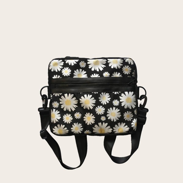 

Men Daisy Floral Graphic Fanny Pack, Black