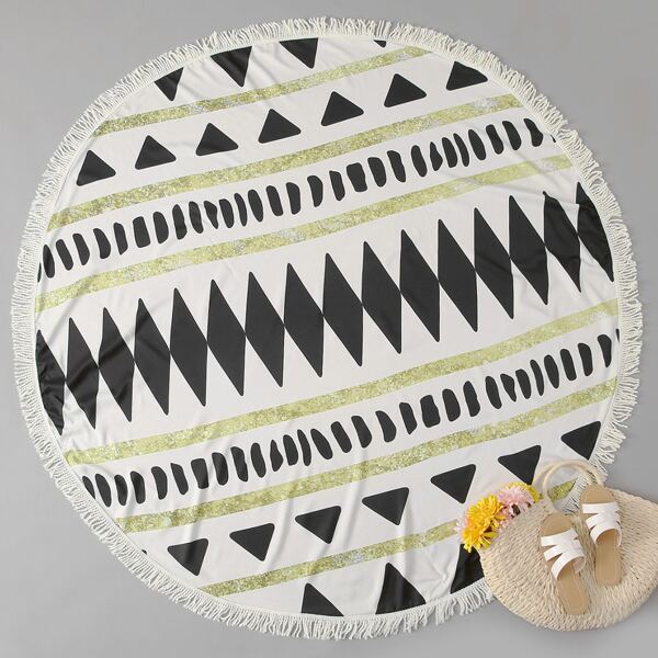 

Geo Print Fringe Trim Beach Blanket, Multicolor