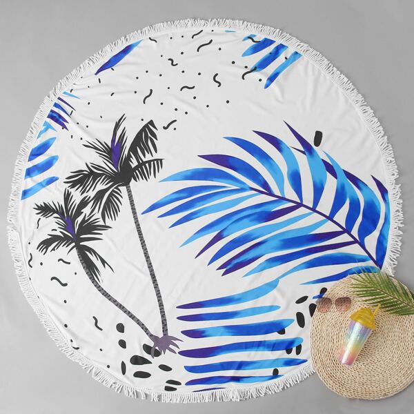 

Palm Print Round Beach Blanket, Multicolor