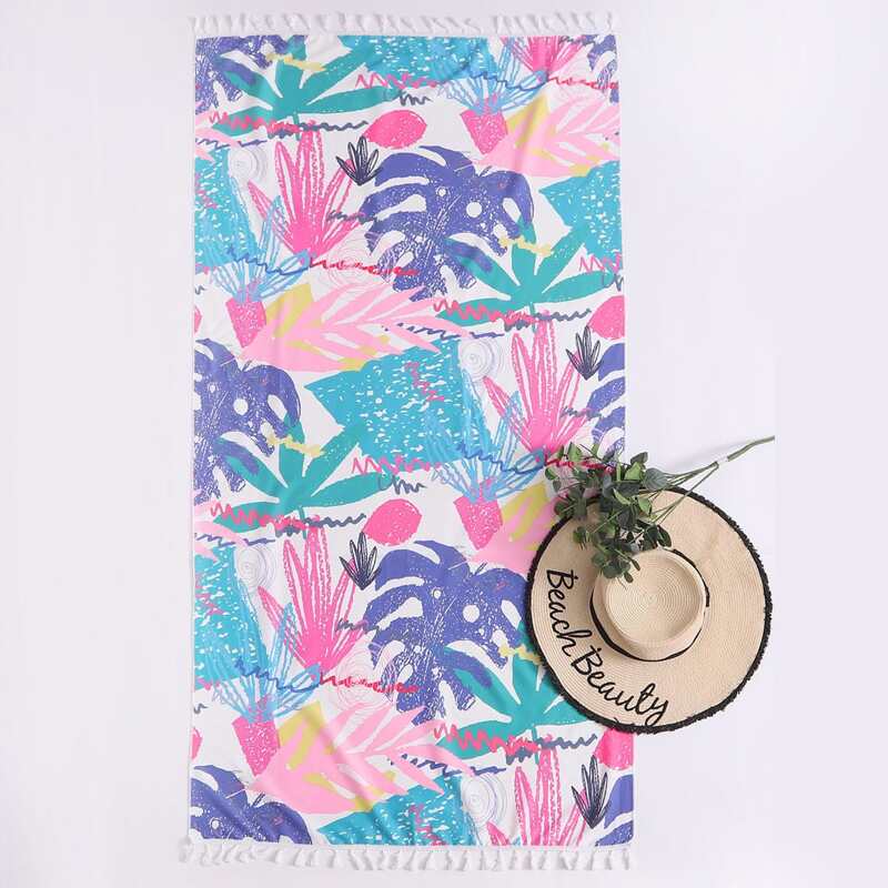 

Colorful Leaf Print Beach Blanket, Multicolor