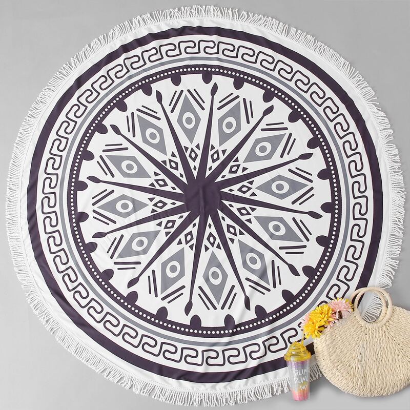 

Tribal Fringe Trim Round Beach Blanket, Chocolate brown