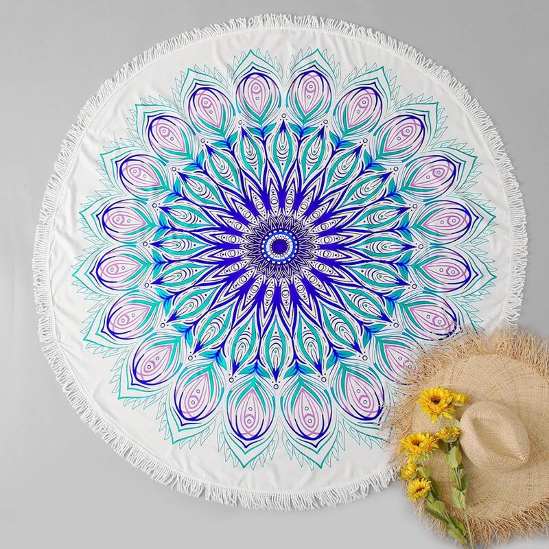 

Tribal Fringe Trim Round Beach Blanket, Multicolor