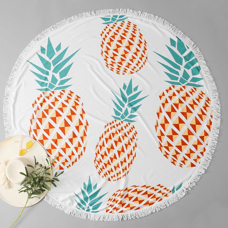 

Pineapple Print Fringe Trim Beach Blanket, Multicolor