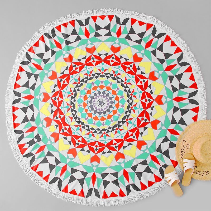 

Tribal Fringe Trim Round Beach Blanket, Multicolor