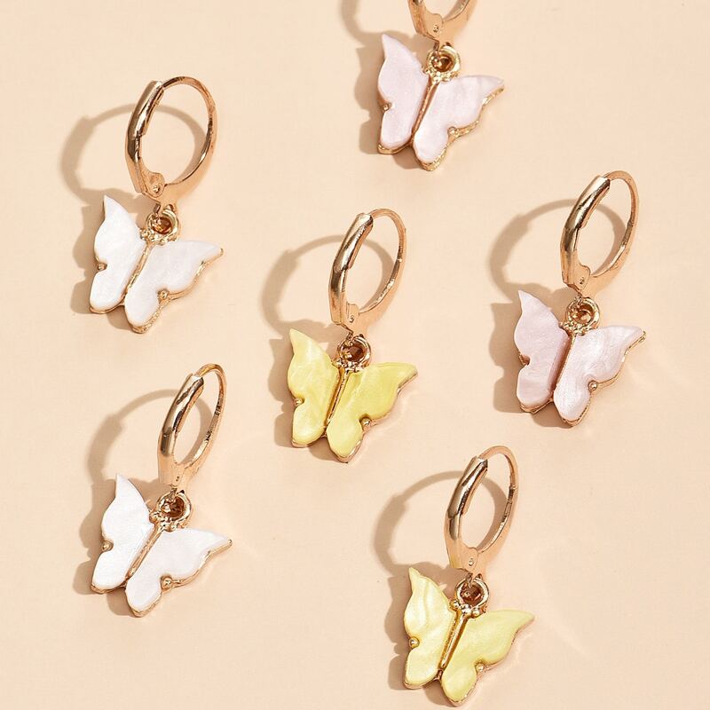 3pairs Butterfly Charm Drop Earrings, Multicolor