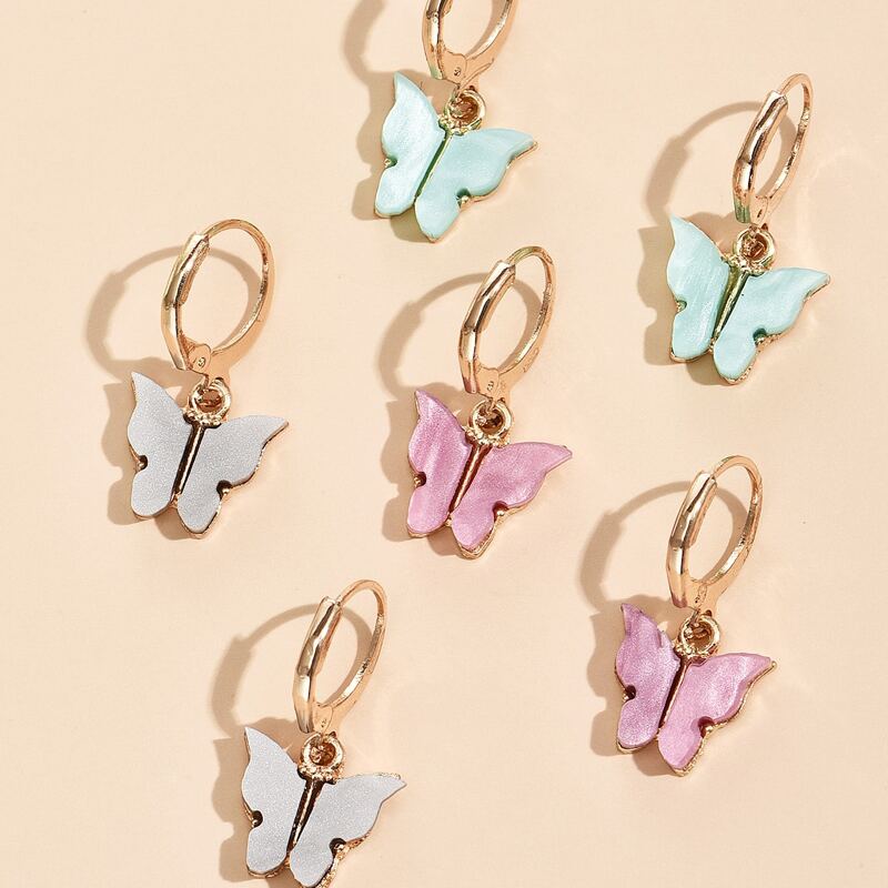 

3pairs Butterfly Charm Drop Earrings, Multicolor