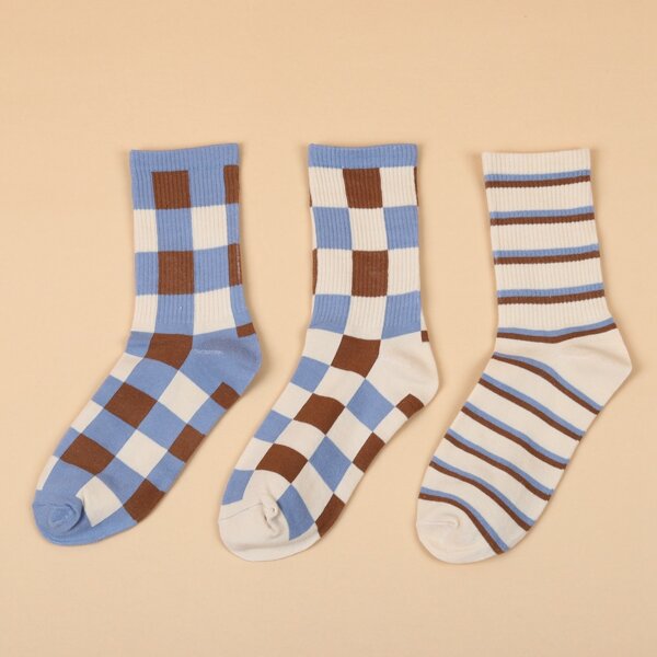 

3pairs Striped Pattern Socks, Multicolor