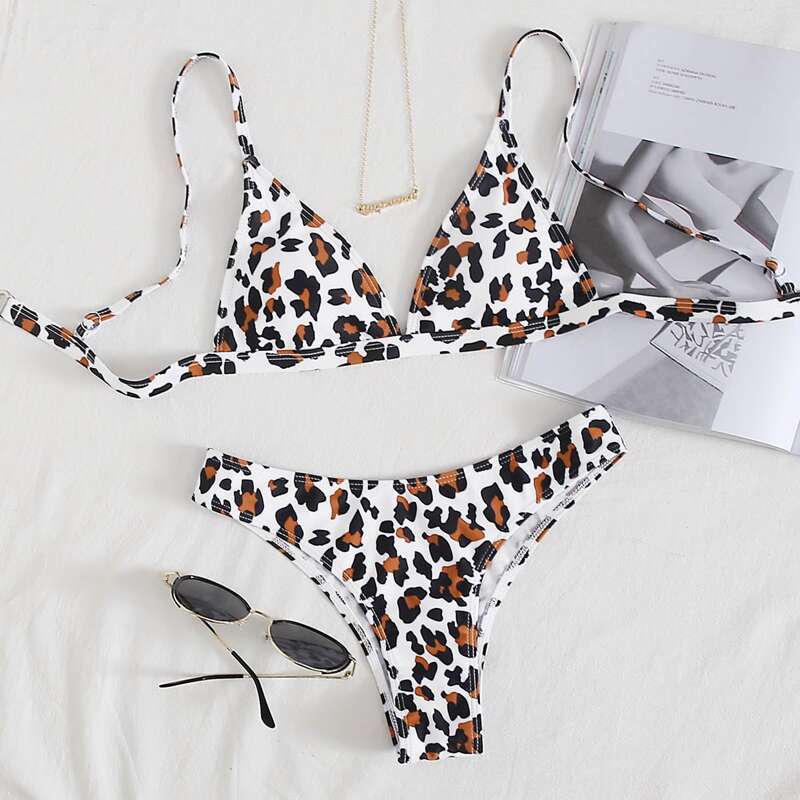 

Leopard Triangle Bikini Swimsuit, Multicolor