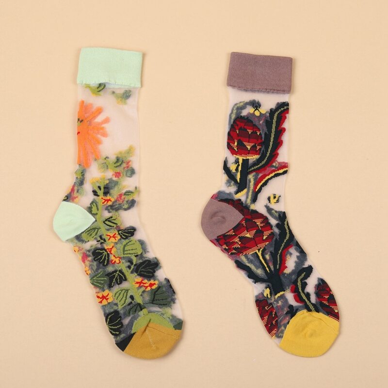 

2pairs Flower Pattern Mesh Socks, Multicolor