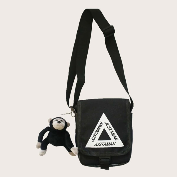 

Men Geometric Graphic Crossbody Bag, Black