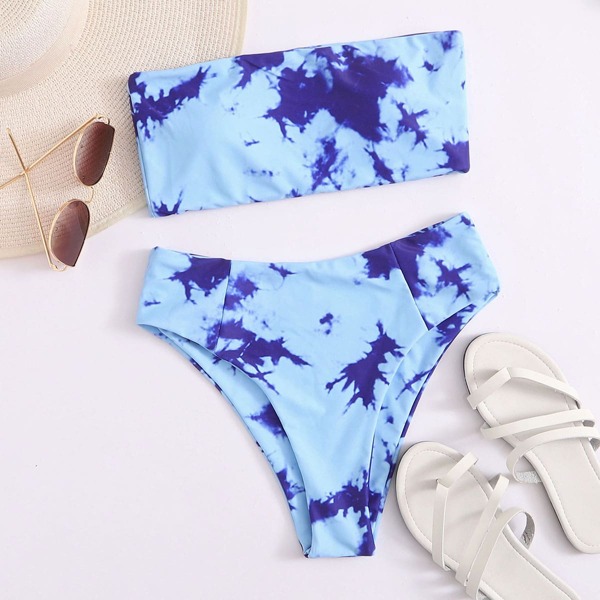 

Tie-Dye Wash Bandeau Bikini Swimsuit, Blue