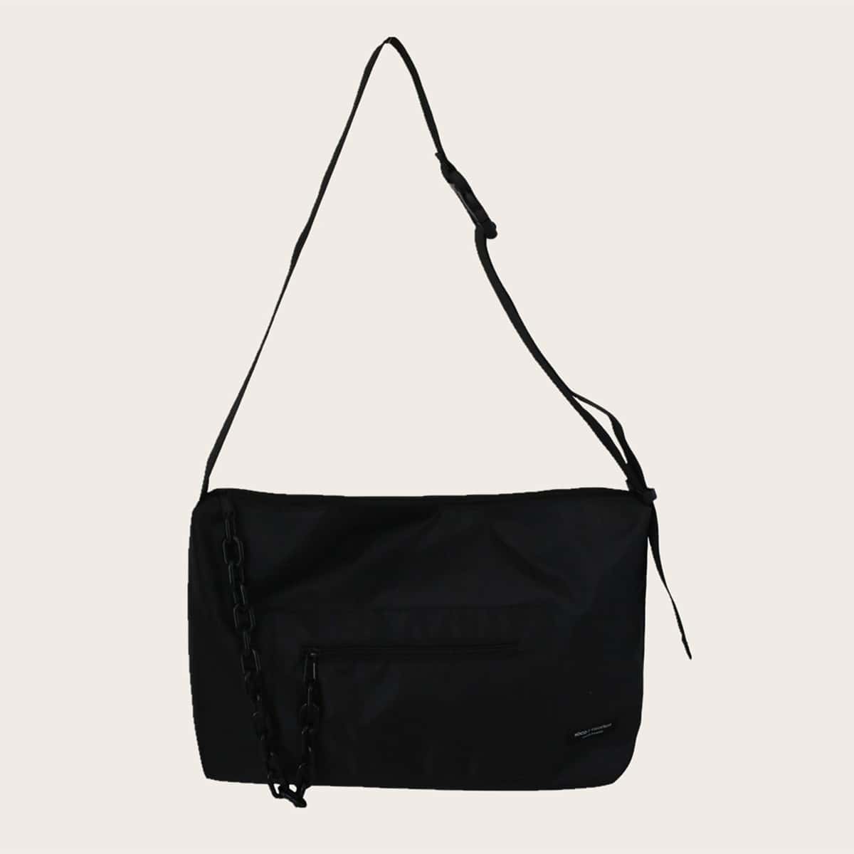 

Guys Chain Decor Crossbody Bag, Black