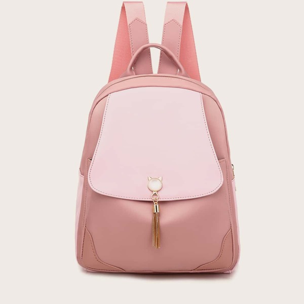 

Tassel Decor Flap Backpack, Pink