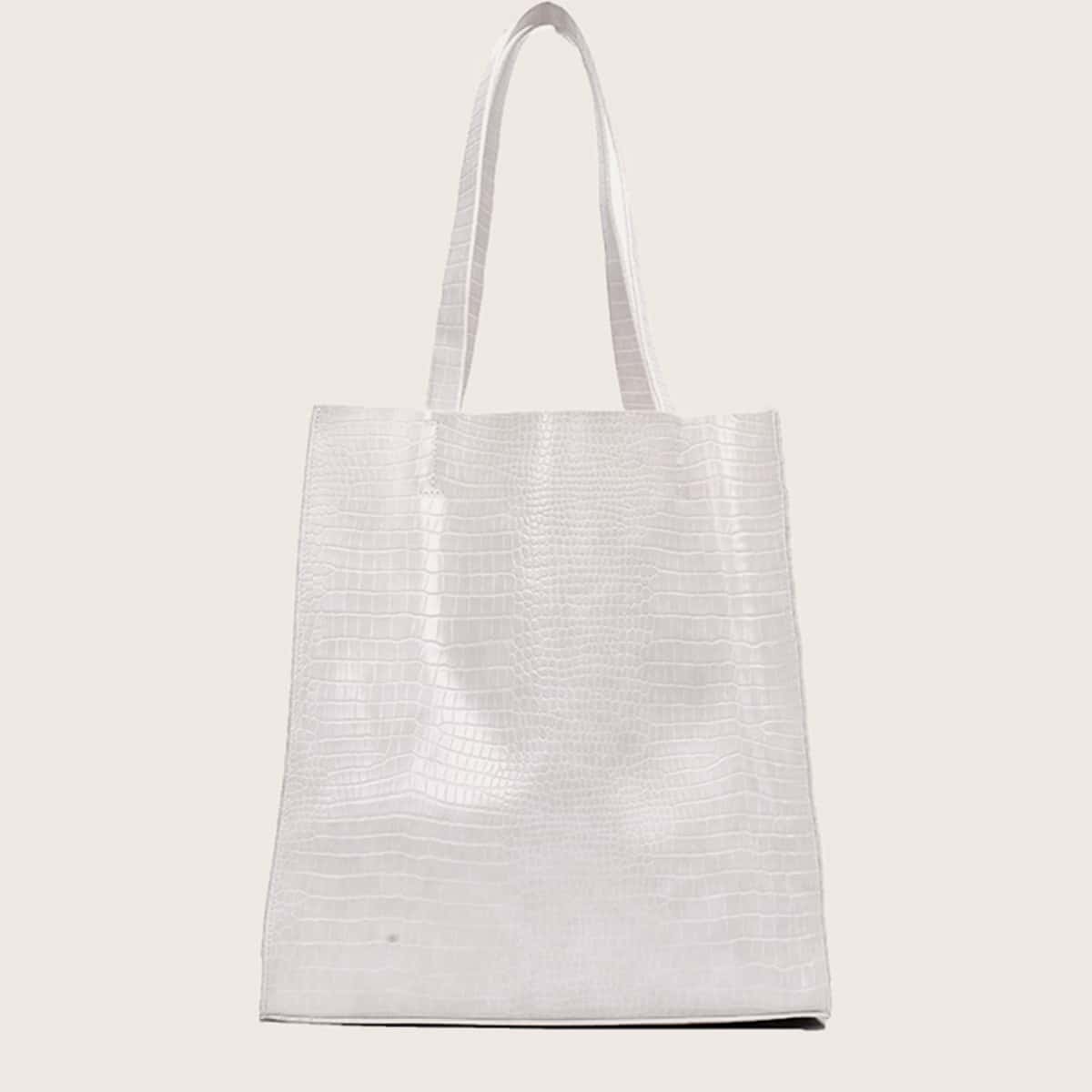

Lizard Embossed Tote Bag, White