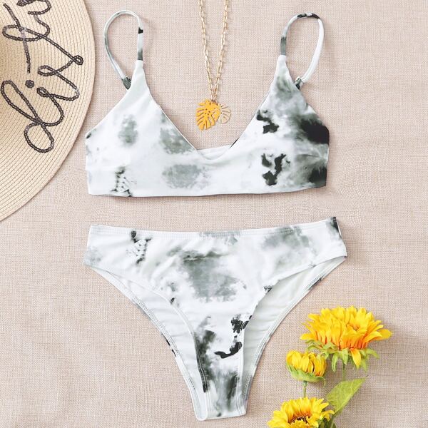 

Tie Dye Bikini Swimsuit, Black and white