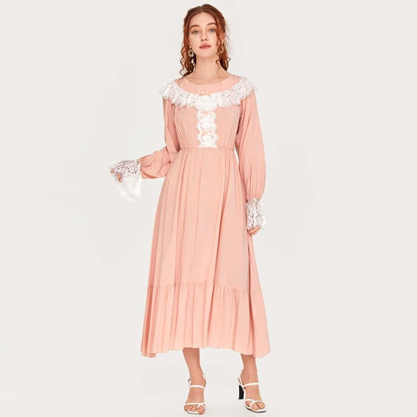 

Lace Trim Ruffle Hem Nightdress, Pink