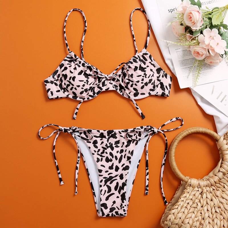 

Allover Print Underwire Tie Side Bikini Swimsuit, Multicolor