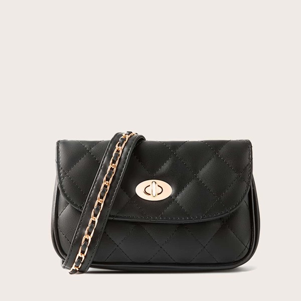 

Quilted Flap Fanny Pack, Black