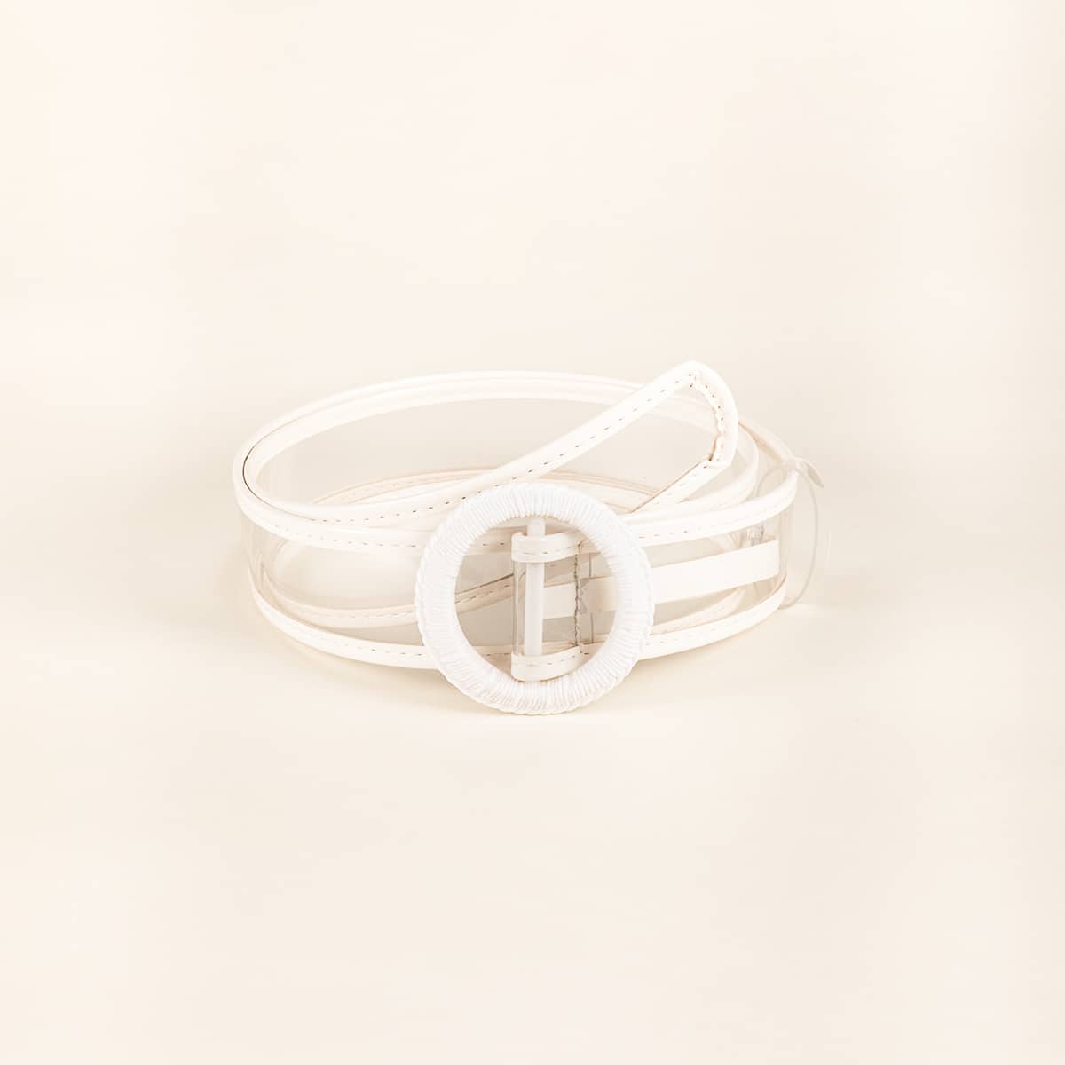 

Striped Round Buckle Belt, White