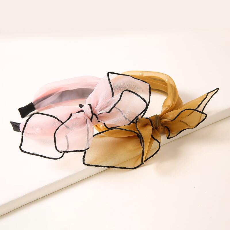 

2pcs Bow Decor Mesh Hair Hoop, Multicolor