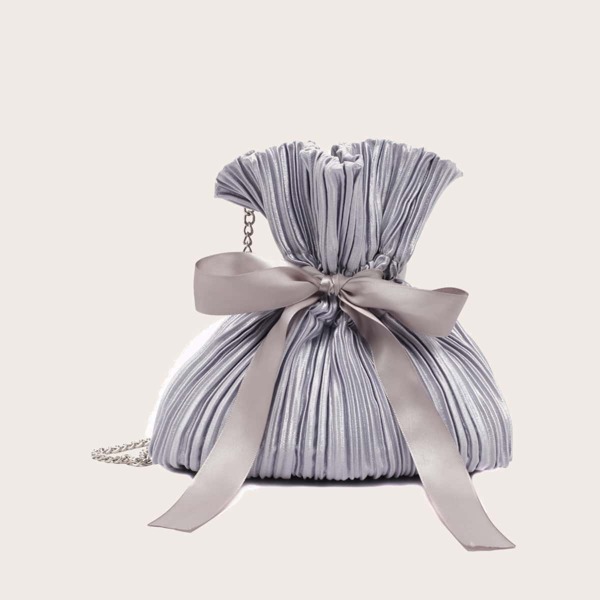 

Bow Decor Ruched Crossbody Bag, Grey
