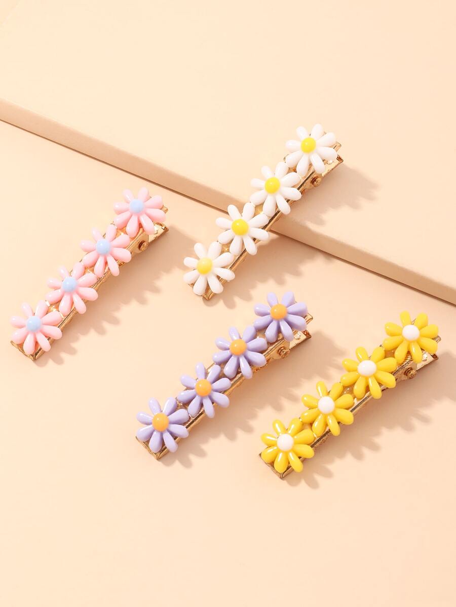 4pcs Daisy Decor Hair Clip - Multicolor - View 1