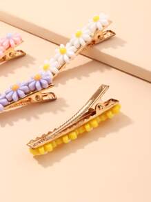 4pcs Daisy Decor Hair Clip - Multicolor - View 3