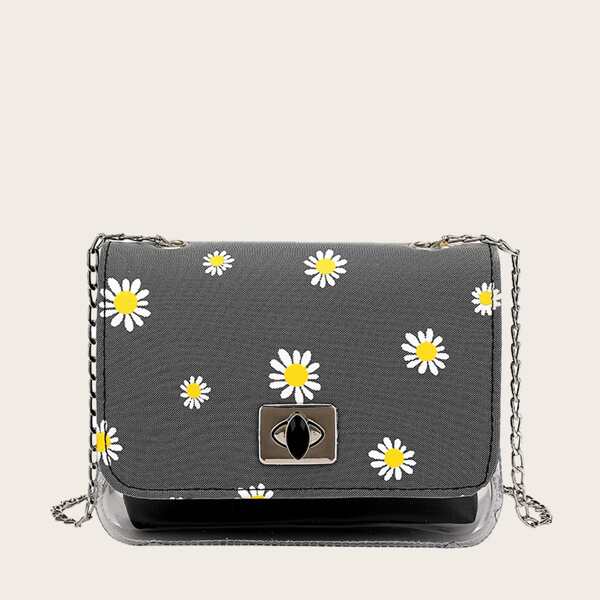 

Girls Floral Graphic Crossbody Bag With Inner Pouch, Black
