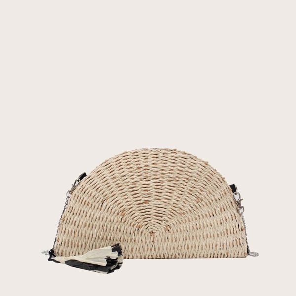 

Tassel Decor Braided Crossbody Bag, Beige