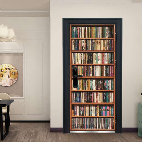 

3D Bookshelf Pattern Door Sticker, Multicolor