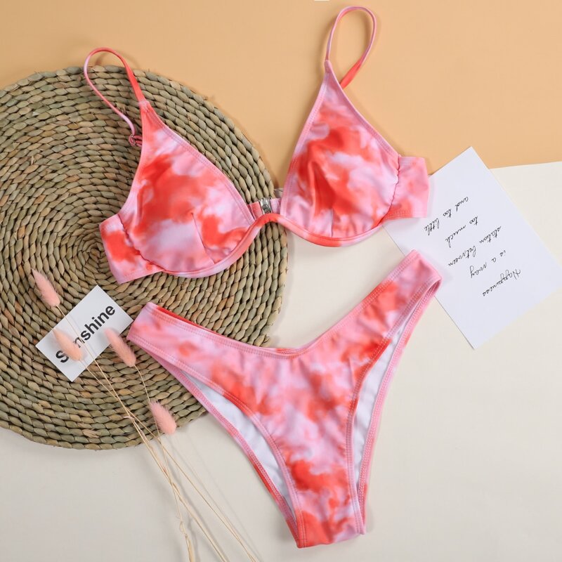 

Tie Dye Underwire High Cut Bikini Swimsuit, Pink