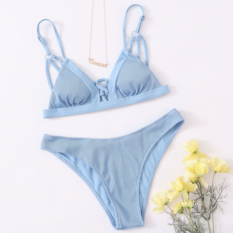 

Ribbed Triangle Bikini Swimsuit, Baby blue