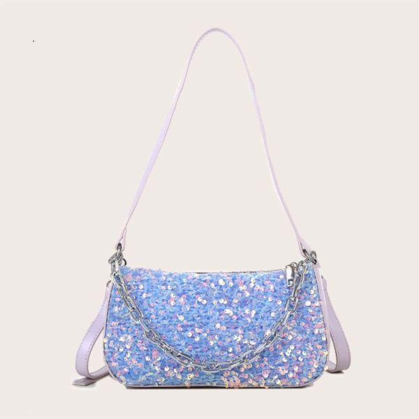 

Sequin Decor Tote Bag With Chain Handle, Purple